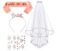 Roellgs Décoration de cadeau pour future mariée, y compris écharpe de mariée, diadème de mariée avec tatouage, voile de mariée avec peigne, pour fête de mariée, fête de mariage, décoration de fête