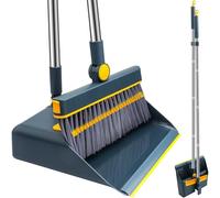 Roellgs Ensemble balai, pelle à poussière et brosse | Long manche avec dents de peigne | Balayage vertical | Combo pour la maison, la cuisine, le bureau, le hall d'entrée (bleu)