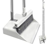 Roellgs Ensemble balai, pelle à poussière et brosse | Long manche avec dents de peigne | Balayage vertical | Combo pour la maison, la cuisine, le bureau, le hall d'entrée (blanc)