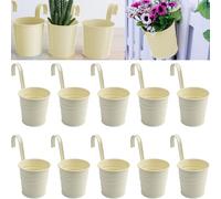 Roellgs Lot de 10 pots ronds en métal à suspendre, 10,2 cm, crochets amovibles, trous de drainage, petits pots pour balustrade, clôture, balcon, jardin, terrasse