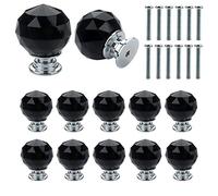 Roellgs Lot de 12 boutons de porte en forme de boule de cristal avec vis, 30 mm, boutons de porte de placard et tiroir à trou unique (noir)