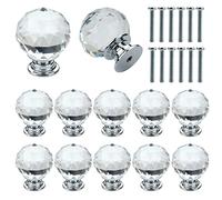 Roellgs Lot de 12 boutons de porte en forme de boule de cristal avec vis, 30 mm, boutons de porte de placard et tiroir à trou unique (transparent)