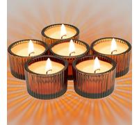 Roellgs Lot de 12 petits bougeoirs votifs en verre marron ambré 5,6 x 3,6 cm - Décoration d'intérieur - Photophore transparent pour centres de table et décoration de mariage (ambre)