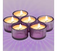 Roellgs Lot de 12 petits bougeoirs votifs en verre marron ambré pour centres de table et décoration de mariage (5,6 x 3,6 cm, violet)