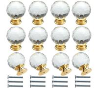 Roellgs Lot de 12 poignées de porte rondes en verre cristal transparent avec vis, 30 mm, poignées de tiroir haut de gamme, légères, poignées de tiroir à trou unique, décoration d'intérieur
