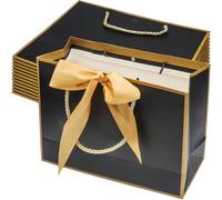 Roellgs Lot de 12 sacs cadeaux noirs avec nœud en ruban pour anniversaire, mariage, fête, Noël - 28 x 20 x 10 cm (noir)