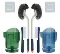 Roellgs Lot de 2 brosses WC améliorées, brosse WC à long manche, brosse WC en plastique avec poils solides, brosse de cuvette de toilette fine et compacte - Brosse de toilette robuste, nettoyage en
