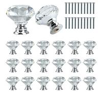 Roellgs Lot de 20 poignées de porte en cristal transparent avec vis - 30 mm - Haute qualité - Légère - Pour armoire, tiroir, armoire