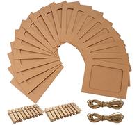 Roellgs Lot de 20 supports pour album photo créatifs à suspendre avec mini clip et corde de chanvre, 11,5 x 15,5 cm, adaptés pour la décoration murale de la maison (papier kraft)