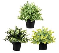 Roellgs Lot de 3 paquets de petites plantes artificielles en pot - Pour table de bureau, chambre, jardin, intérieur et extérieur - Vert clair