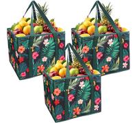 Roellgs Lot de 3 sacs d'épicerie réutilisables avec fond rigide, pliable, multi-usage, sac utilitaire quotidien