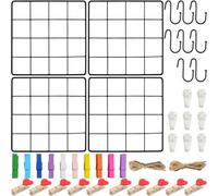 Roellgs Lot de 4 grilles murales 20 × 20 cm (avec accessoires) - Tableau d'affichage pour photo, mémo et mur photo, grille décorative en métal pour bureau, cuisine, chambre et plus encore (noir)