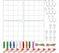 Roellgs Lot de 4 grilles murales 20 × 20 cm (avec accessoires) - Tableau d'affichage pour photo, mémo et mur photo, grille décorative en métal pour bureau, cuisine, chambre et plus encore (blanc)