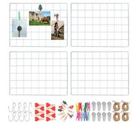 Roellgs Lot de 4 grilles murales (avec accessoires) - Tableau d'affichage multifonction pour photos et mémos, grille décorative en métal pour bureau, cuisine, chambre (blanc)