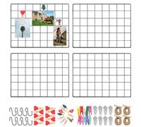 Roellgs Lot de 4 grilles murales (avec accessoires) - Tableau d'affichage multifonction pour photos et mémos, grille décorative métal bureau cuisine chambre