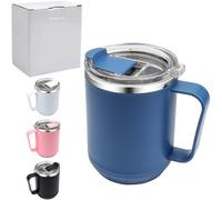 Roellgs Tasse à café 460ml (16oz), tasse à café et thé en acier inoxydable à double paroi isolée sous vide avec poignée antidérapante et couvercle à module coulissant et grand volume (Bleu)