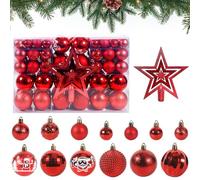 ROELLY 101 Pièces Boule de Noel Decoration Sapin Noel, Decoration Sapin de Noel en Plastique, Boules de Noel Étincelantes avec Dessus en Étoile pour Suspendre l'arbre de Noël (Rouge)