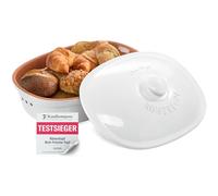 Römertopf Boîte à Pain Blanche 6,5 Litres - Boîte Römertopf pour Cuisine et Maison - Récipient Ovale en Céramique Naturelle avec Couvercle pour Pain, Fruits et Légumes