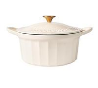 Römertopf Casserole en fonte avec couvercle 24 cm - Cocotte et cocotte émaillée, Dutch Oven pour tous les types de feux, y compris l'induction, passe au four jusqu'à 250 °C, sans PFAS, crème