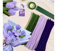 ROEOWENE 300pcs Fil Chenille Loisir Creatif 30cm Tige de Fil Chenille avec Fils de Fleurs Cure Pipe Chenilles Bricolage Pipe Cleaners Flower Cure-pipes pour DIY Artisanat-Pourpre