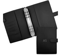 ROEOWENE Classeur à Anneaux A5 Rechargeable Classeur 6 Anneaux Cuir Couverture de Carnet de Notes Couverture Budget Enveloppe pour Recharge Agenda A5,Planificateur-Noir