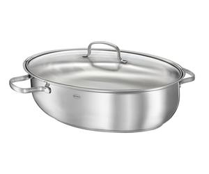 Rösle 13150 Sauteuse, Acier inoxydable, 38 cm | Cocotte ovale en acier inoxydable avec couvercle en verre, convient au four et à induction pour rôtis, ragoûts et volailles