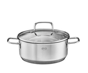 Rösle Basics Line Casserole basse en acier inoxydable avec couvercle en verre 20,3 cm de diamètre