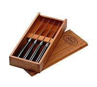 RÖSLE Couteaux à steak set de 4, avec lame aiguisée en acier spécial à lames et manche en polyoxyméthylène, avec boîte en bois pratique incluse