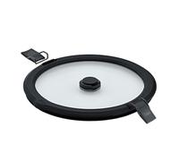 RÖSLE Couvercle sous vide FLEXX 2GO 0,8 l, rond, avec clips, verre de sécurité avec bord en silicone et valve sous vide, étanche aux arômes, transparent/noir