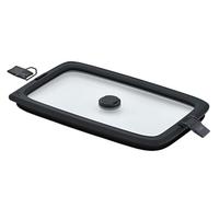 RÖSLE Couvercle sous vide FLEXX 2GO 1,5 l carré avec clips, verre de sécurité avec bord en silicone et valve sous vide, étanche aux arômes, transparent/noir