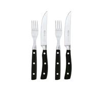 RÖSLE Couverts à steak set de 4, couteau à steak de haute qualité avec lame aiguisée en acier spécial à lames et fourchette à steak assortie, avec boîte en bois pratique incluse