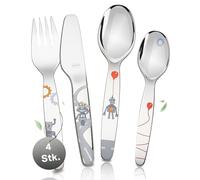 RÖSLE Couverts pour enfants « Petit robot », 4 pièces, à partir de 3 ans, acier inoxydable 18/10, lavable au lave-vaisselle