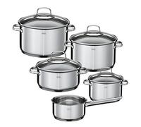 RÖSLE ELEGANCE Set de 5 casseroles, acier inoxydable, avec couvercle en verre, sauteuse, marmite, casserole à manche, graduation intérieure, adapté à l'induction, lavable au lave-vaisselle