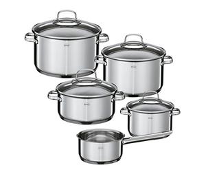RÖSLE ELEGANCE Set de 5 casseroles, acier inoxydable, avec couvercle en verre, sauteuse, marmite, casserole à manche, graduation intérieure, adapté à l'induction, lavable au lave-vaisselle