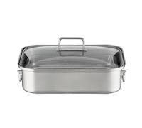 RÖSLE Plat à Rôtir Rectangulaire EXPERTISO - Sauteuse Inox 18/10 avec Couvercle en Verre - Convient pour l'Induction, Passe au Four et au Lave-Vaisselle, 38 x 28 cm, Argent