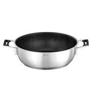 RÖSLE Poêle de Service SILENCE PRO - Poêle Revêtement Anti-adhésif - Manche Silicone, Acier Inoxydable 18/10 - Compatible Induction, Passe au Lave-vaisselle, 28 cm, Argenté/Noir.