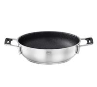 RÖSLE Poêle de Service SILENCE PRO - Poêle Revêtement Anti-adhésif - Manche Silicone, Acier Inoxydable 18/10 - Compatible Induction, Passe au Lave-Vaisselle, 24 cm, Argenté/Noir.