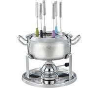 RÖSLE Kit à Fondue avec brûleur à gaz pour 6 Personnes - Casserole à Fondue en Acier Inoxydable de 20 cm avec Couvercle en Verre, brûleur à gaz 1000 W, réchaud Pliable et Accessoires pour Fondue de