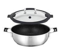 RÖSLE Silence Pro ProResist Poêle de service, antiadhésive et robuste, diamètre : 28 cm, résistante à la chaleur jusqu'à 160 °C, revêtement en céramique, argenté, en acier inoxydable 18/10, passe au