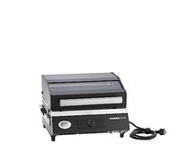 RÖSLE Videro E2-P Barbecue électrique portable avec 2 brûleurs, grille de maintien au chaud et couvercle avec insert en verre, acier revêtu par pulvérisation, noir/argenté