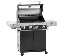 RÖSLE VIDERO G4-S Barbecue à gaz avec 4 brûleurs en acier inoxydable, zone primaire supplémentaire et brûleur latéral, table latérale rabattable, Vario+, acier revêtu par pulvérisation, version 2021