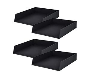 Rössler Papier 1335452700-4 - S.O.H.O Corbeille de classement pour DIN A4, Noir, 4 pièces, casiers de classement empilables, Corbeille à courrier 26 x 6 x 32 cm