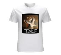 ROESXANP Men's Homme - Titanic Chat - Parodie Drôle Amusant Leonardo Dicaprio Iceberg T-Shirts White S