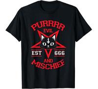 ROESXANP Men's Limited Purr Evil and Mischief Cat Devil Occult Satanic Pentagram T-Shirts Black XXL