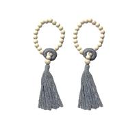 ROEUIPG 1 Paire d'embrasses décoratives for Rideaux, Perles en Bois, Pompons, Cordes for fenêtres, Accessoires de nouage(Grey)