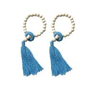 ROEUIPG 1 Paire d'embrasses décoratives for Rideaux, Perles en Bois, Pompons, Cordes for fenêtres, Accessoires de nouage(Blue)