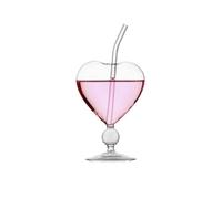 ROEUIPG 1pc Heart Shaped Cocktail Glass with Straw Clear Stemmed Wine Creative Champagne Glasses Drinking Cups for Bar Pub Club(Sliver-A)