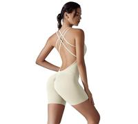 ROEUIPG Combinaison Une pièce Courte à Bretelles Nues for Femmes, Tenue de Yoga, d'exercice, de Fitness, Confortable, Simple, à la Mode, Levage des Hanches(White,L)