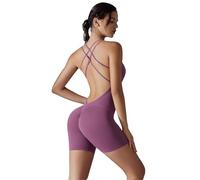 ROEUIPG Combinaison Une pièce Courte à Bretelles Nues for Femmes, Tenue de Yoga, d'exercice, de Fitness, Confortable, Simple, à la Mode, Levage des Hanches(Purple,XL)