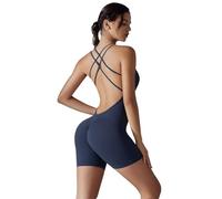 ROEUIPG Combinaison Une pièce Courte à Bretelles Nues for Femmes, Tenue de Yoga, d'exercice, de Fitness, Confortable, Simple, à la Mode, Levage des Hanches(Blue,M)